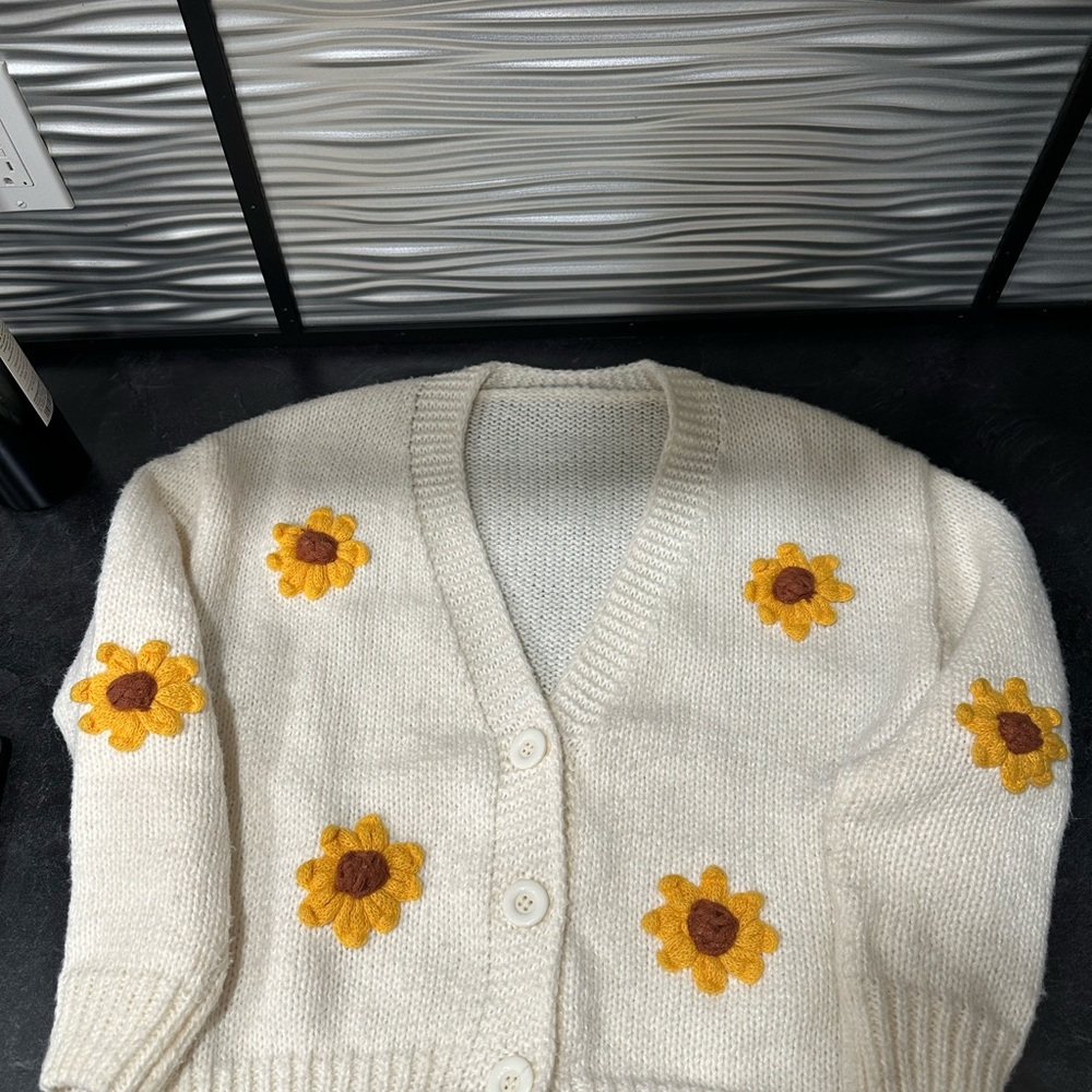 Sunflower Embroidered Cream Cardigan